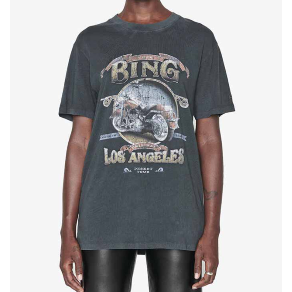 Anine Bing Lili Tee Biker Short Sleeve Crewneck Washed Black Size XS